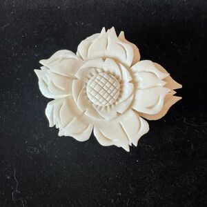 Elegant Vintage Cream Carved Floral Celluloid  Brooch made in Taiwan